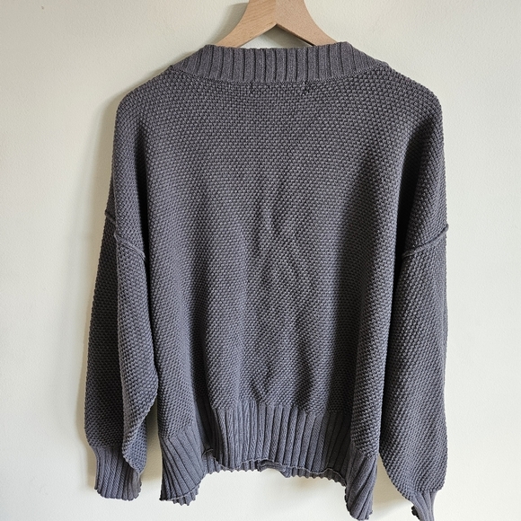 Free People Gray Waffle Knit Oversized Hailee Cardigan Sweater - Picture 10 of 14